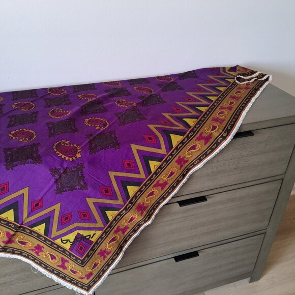 BYBLOS Luxurious Vintage Logo Shawl Scarf Wool Blend Paisley Large Square 54in - Picture 7 of 10